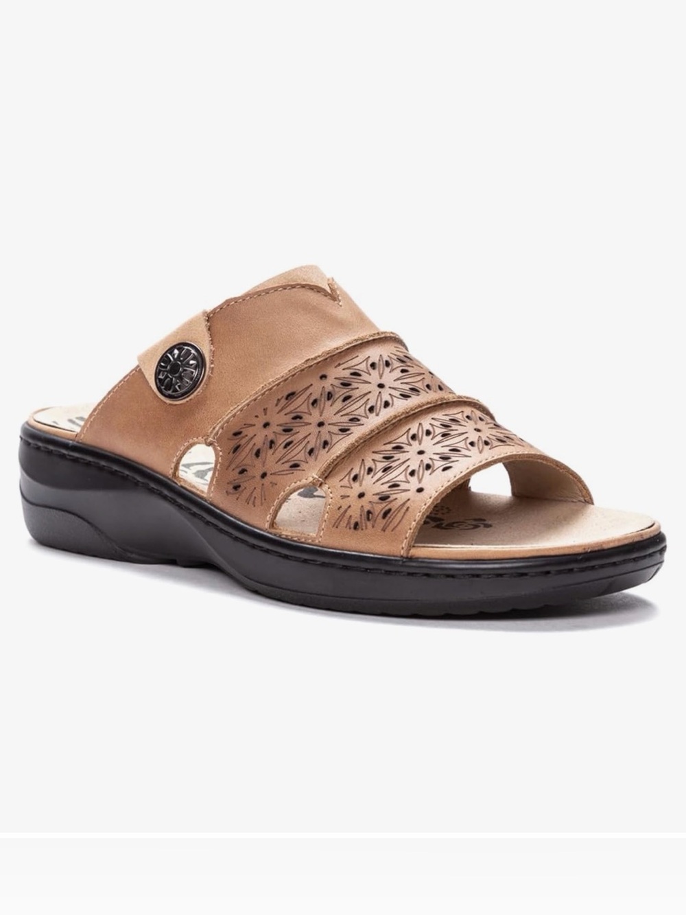 New Propet Women's Gertie Leather Slide sandals with floral patterns